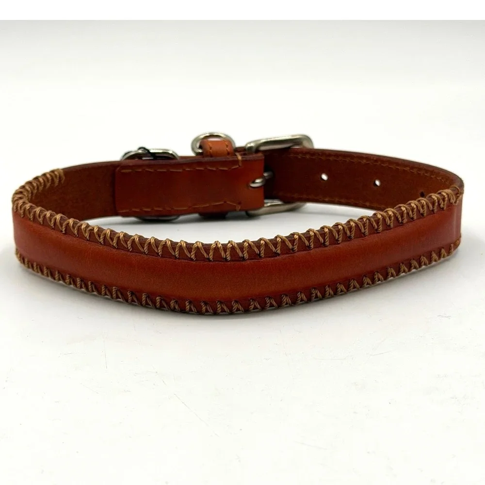 Myra Bag Rio Correr Tan Leather Whipstitch Dog Collar Size Small